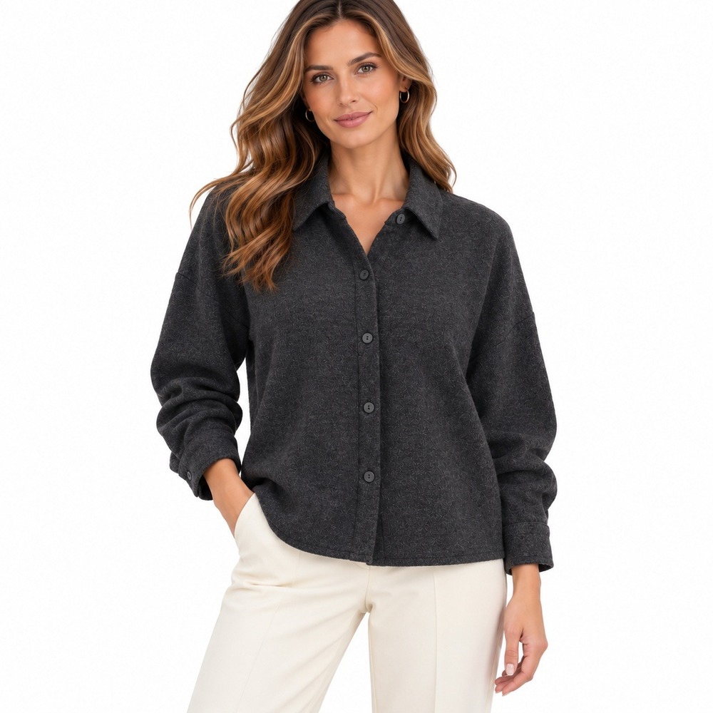 Eileen Fisher Wool Button Up Shirt XS Gray Minimalist Quiet Luxury Neutral USA